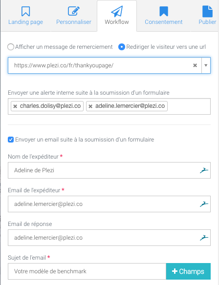 Copie d'écran des automatisations faites lors du téléchargement de lead magnet avec le logiciel Plezi