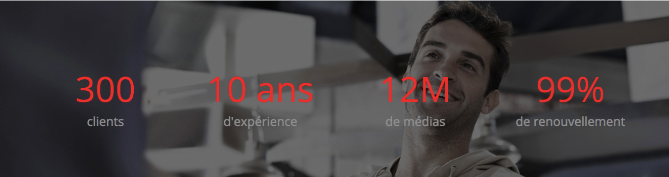Exemple de chiffres clés affichés sur la page d'accueil de l'entreprise Keepeek pour rassurer les prospects