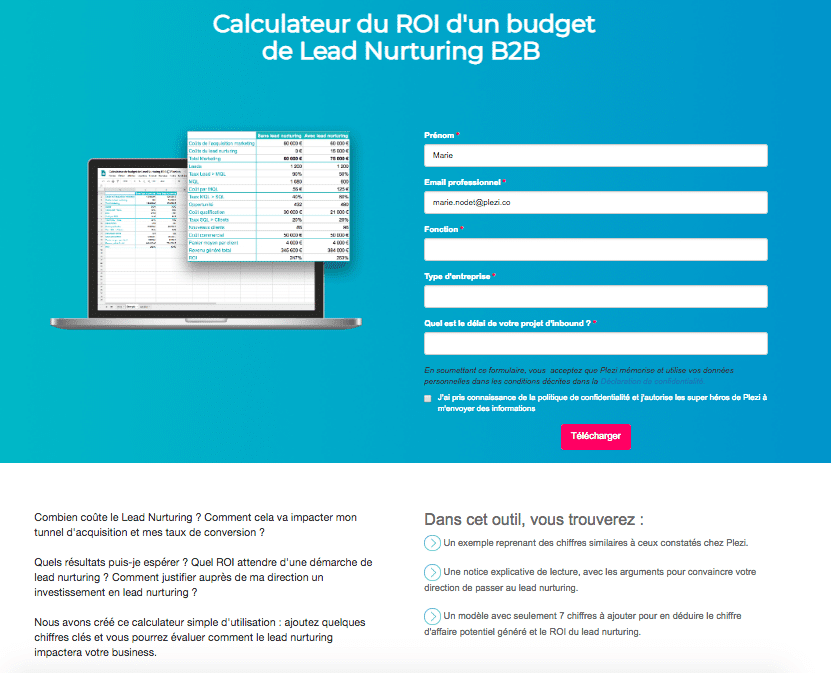 exemple landing page