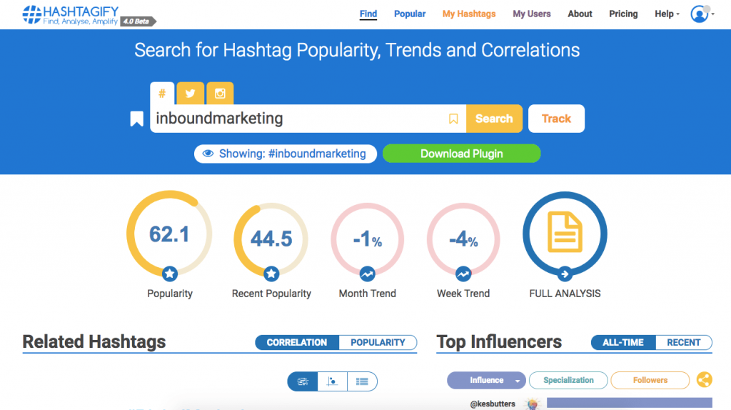 Hashtagify : outil d'analyse de pertinence des hashtags pour diffuser ses contenus sur Twitter