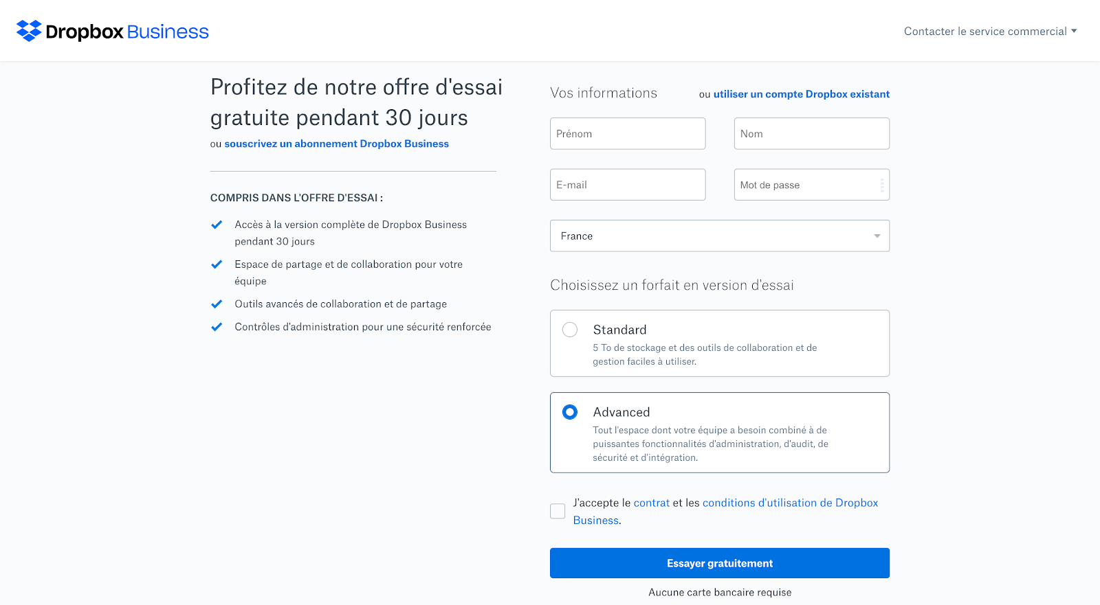 exemple de la landing page Dropbox qui présente ses bénéfices