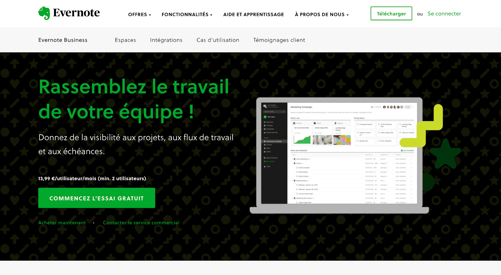 exemple de la landing page Evernote avec un titre court et accrocheur