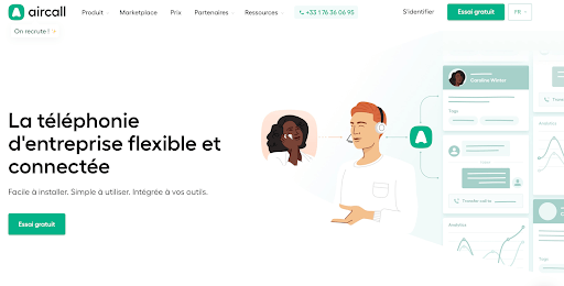 exemple de la landing page Aircall au visuel soigné