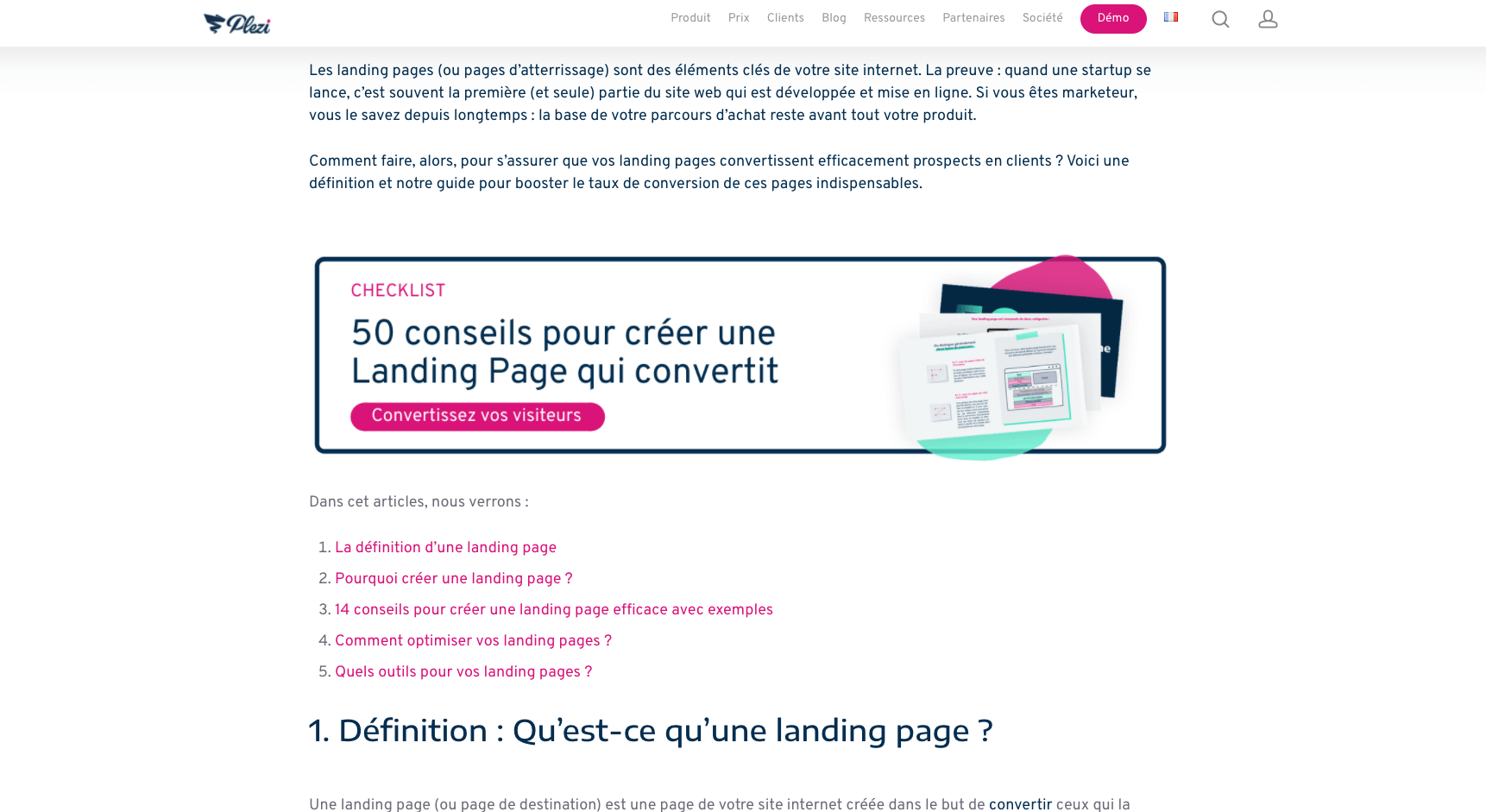 CTA pour télécharger la checklist landing page sur l'article comment créer une landing page efficace 