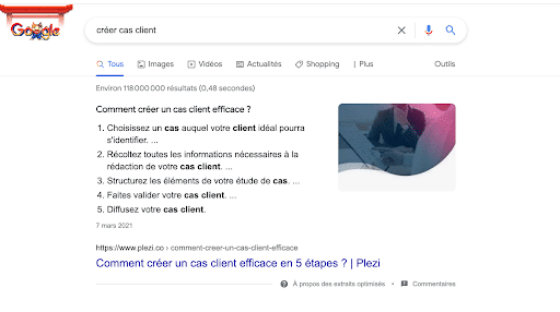 Exemple d'un titre efficace sur une page de recherche Google