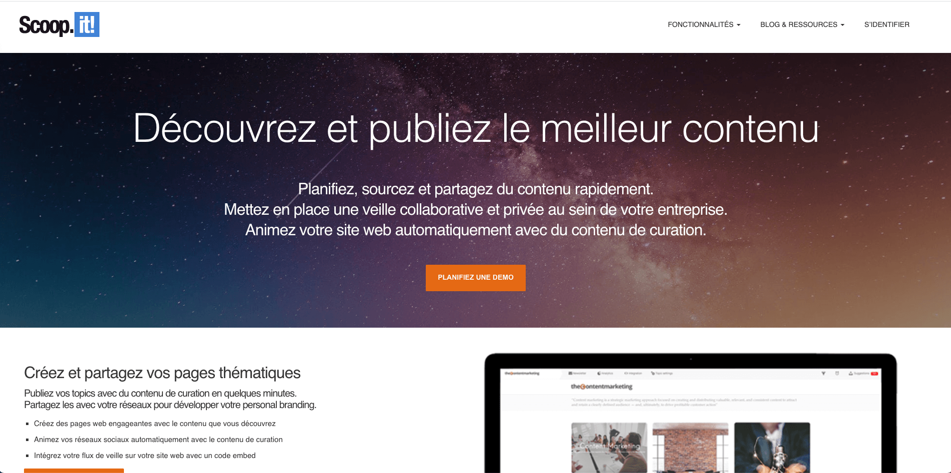 page d'accueil du site de l'outil de curation Scoop it 