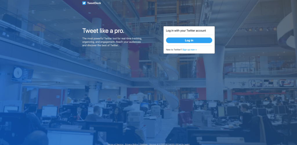 page d'accueil de Tweetdeck, outil de curation