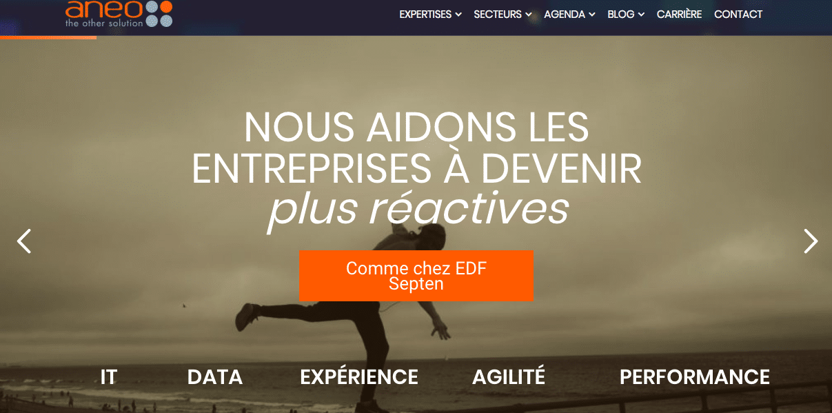 Exemple de cas client qui appuie une proposition de valeur dans le slider du site web Aneo