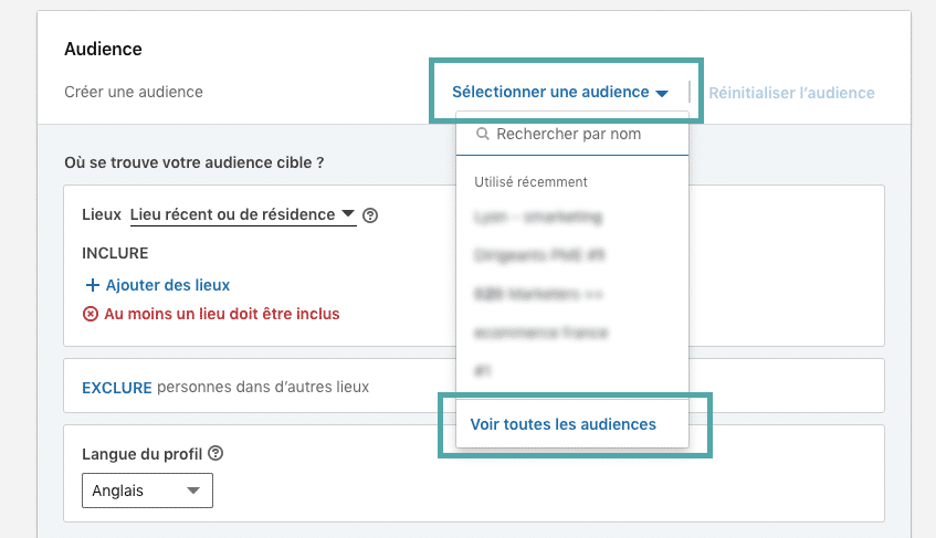 étape 1 pour trouver les modèles d'audience dans le business manager LinkedIn