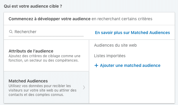 Création d'une audience de retargeting sur LinkedIn ou chargement d'une liste de prospects