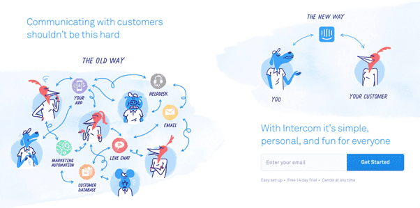 capture d'écran du site web de Intercom, outil de chat b2b