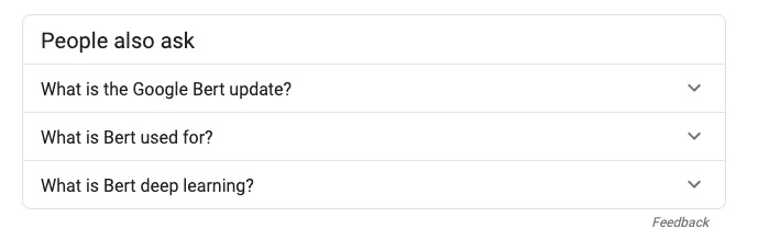 résultats de la section people also ask pour la requête Google BERT sur Google USA