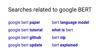 recherches associées à la requête Google BERT sur Google USA