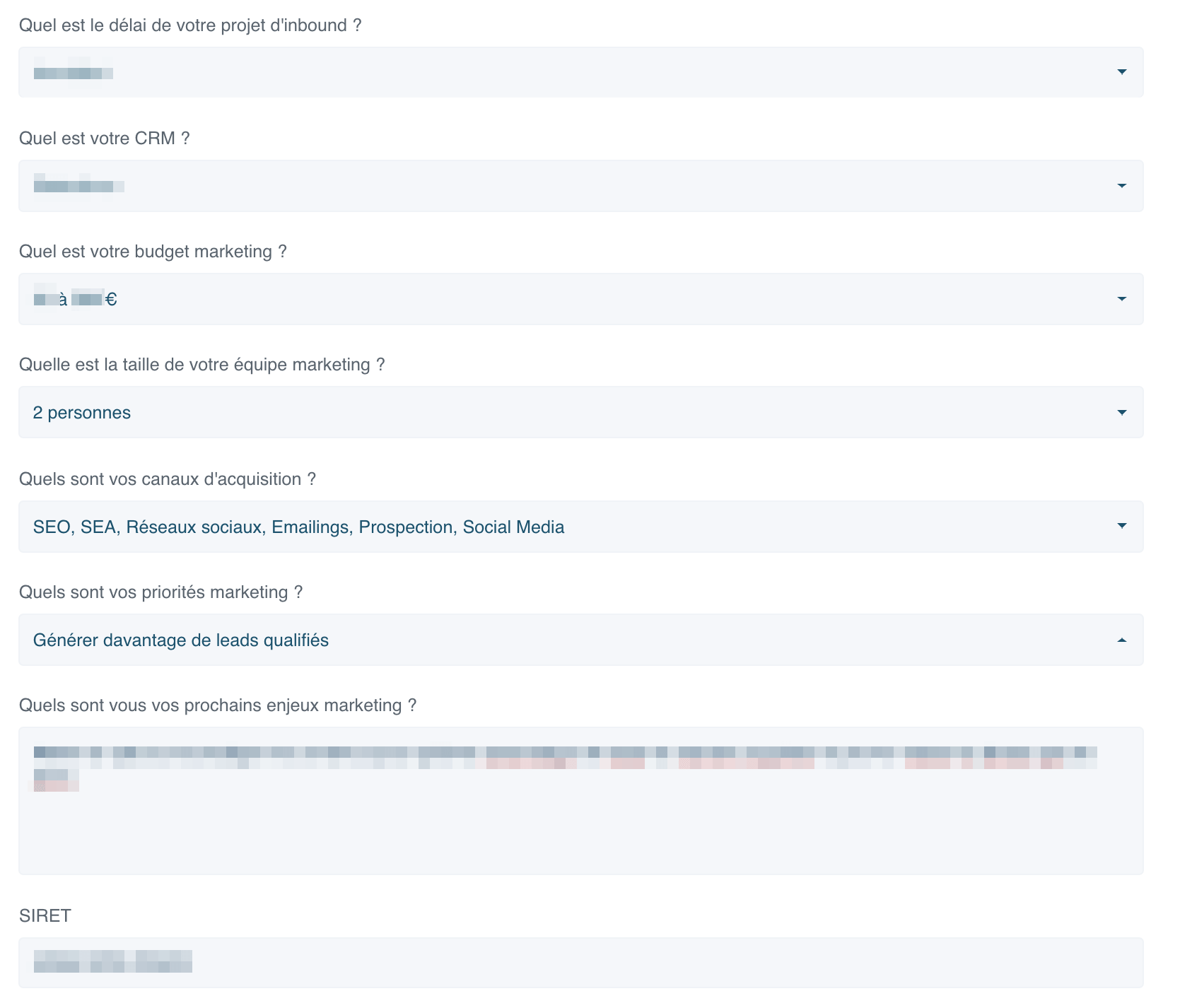 exemple d'informations d'un contact récupérées grâce à la méthode progressive profiling