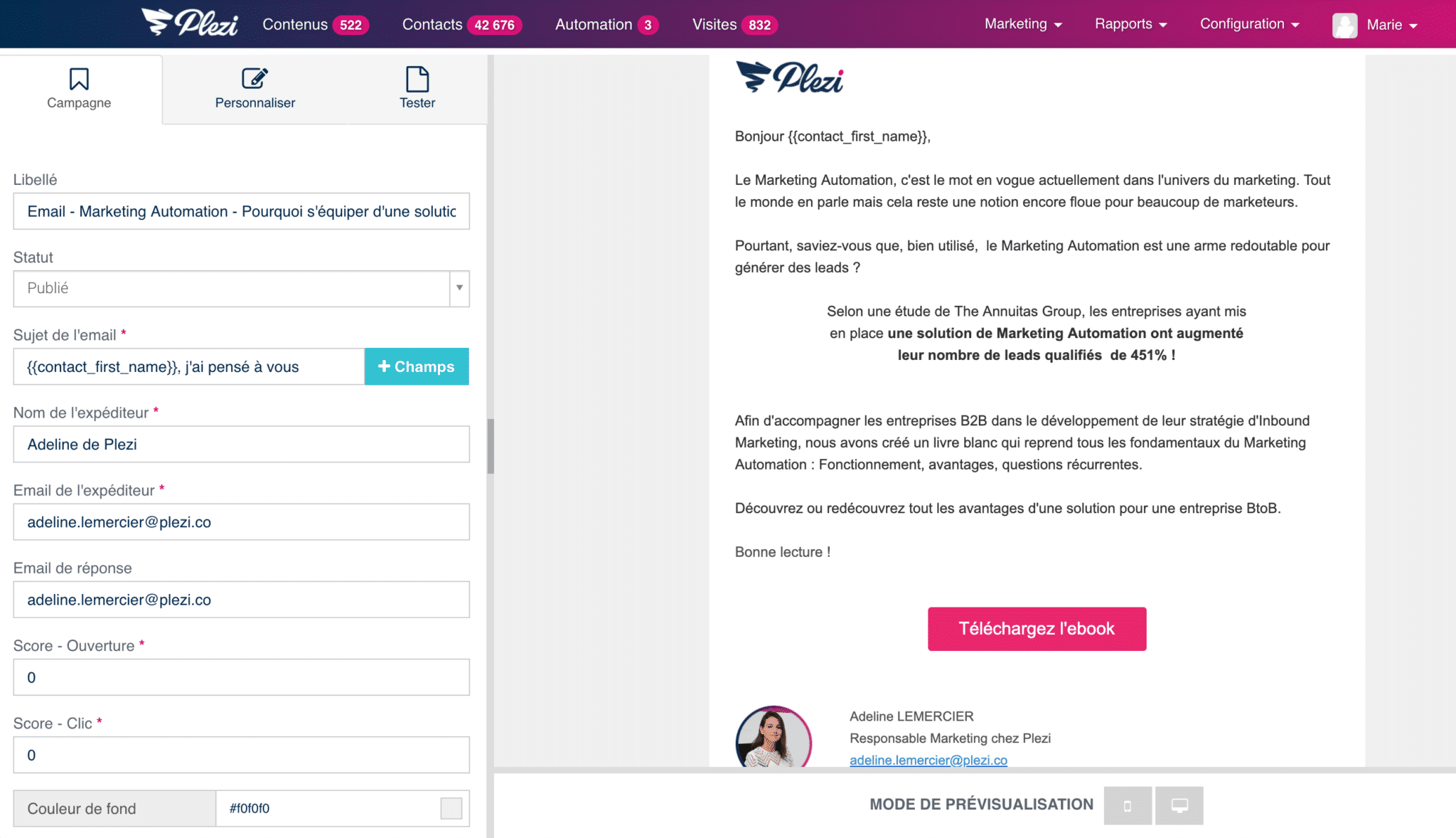 exemple d'un email de nurturing de la campagne intelligente