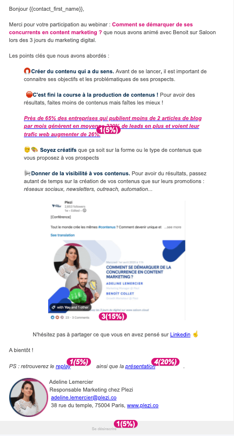 exemple d'un scénario d'email envoyé après un webinar