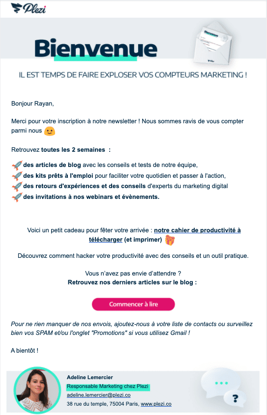 exemple d'un scénario d'email de bienvenue