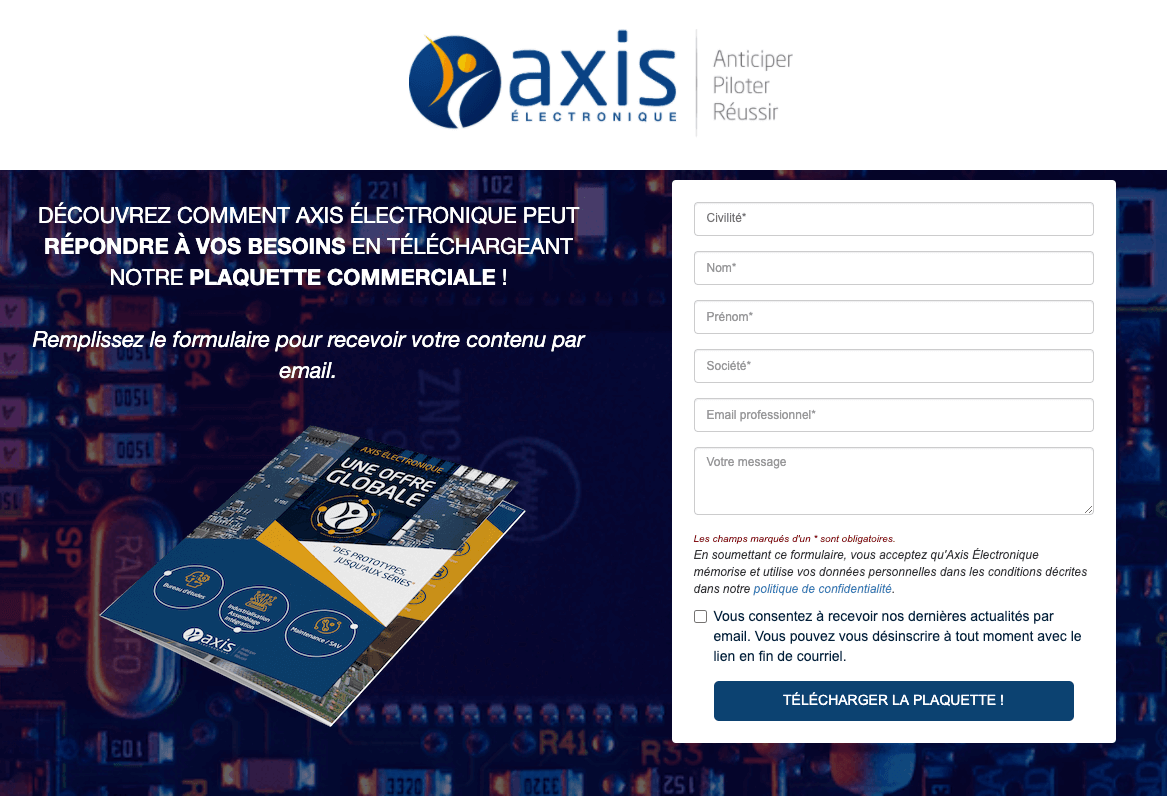 formulaire présent sur le site web d'un industriel permettant de générer des leads