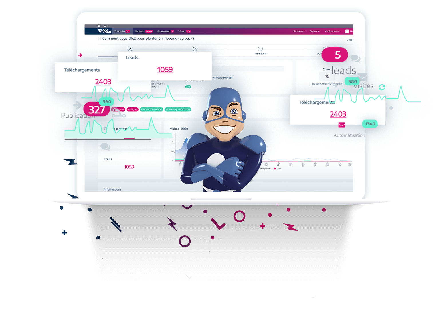 Interface de l'application de l'outil de marketing automation Plezi