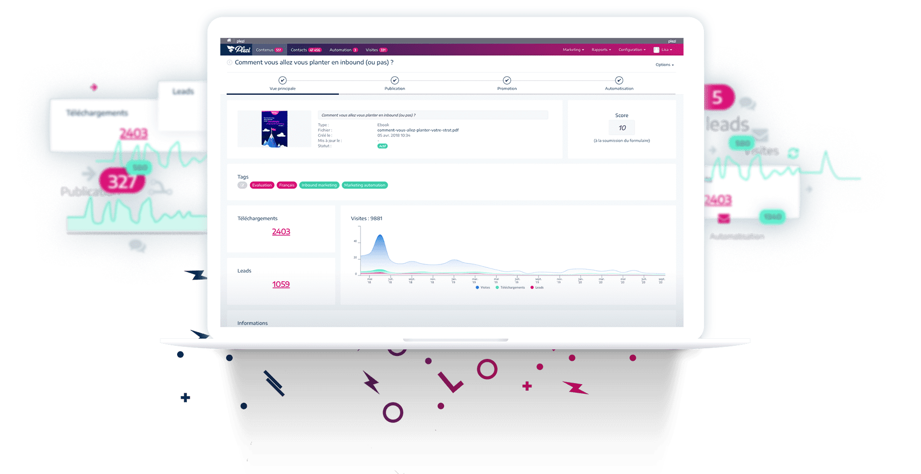 Visuel de l'interface de l'application de marketing automation Plezi