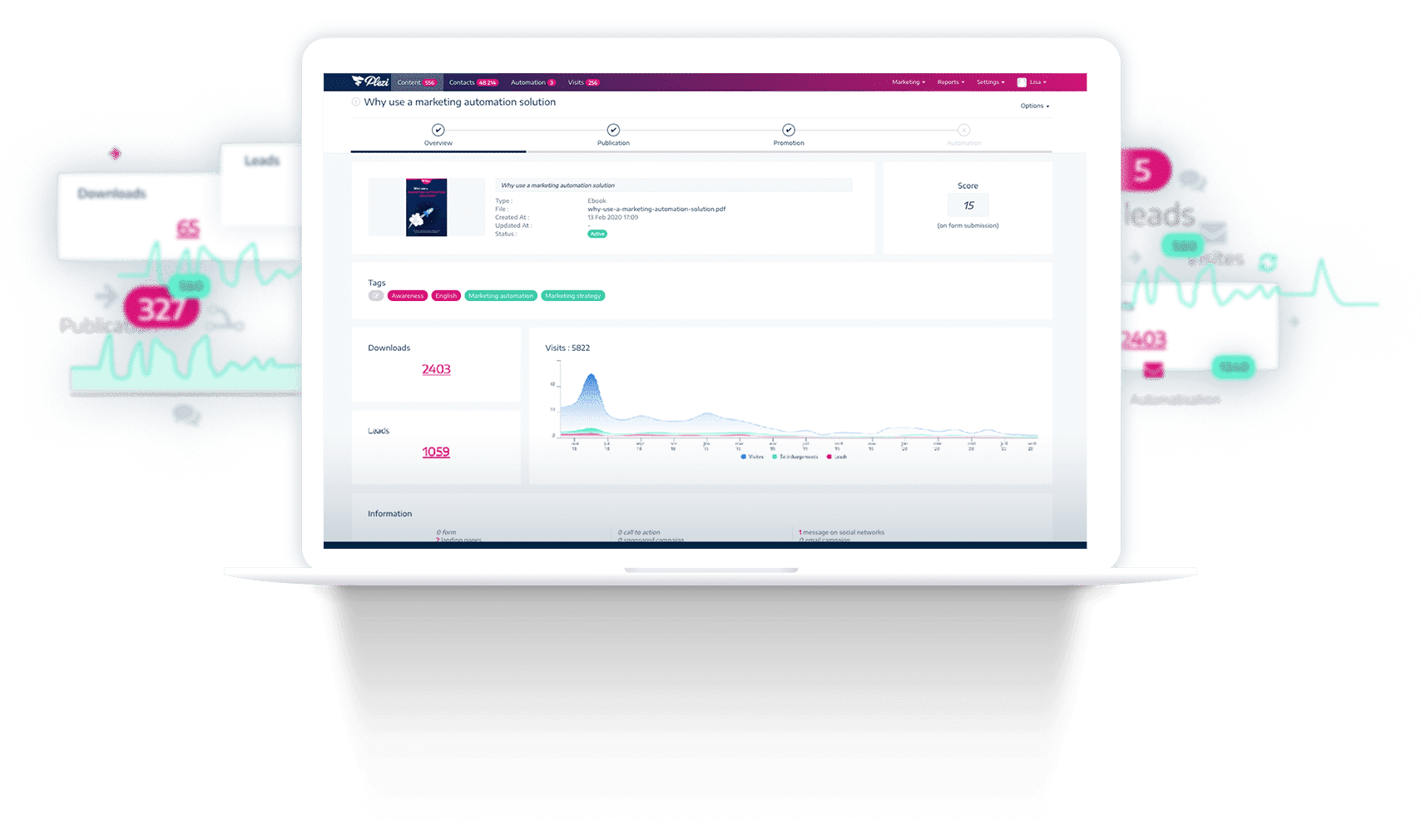 laptop with view of plezi app interface