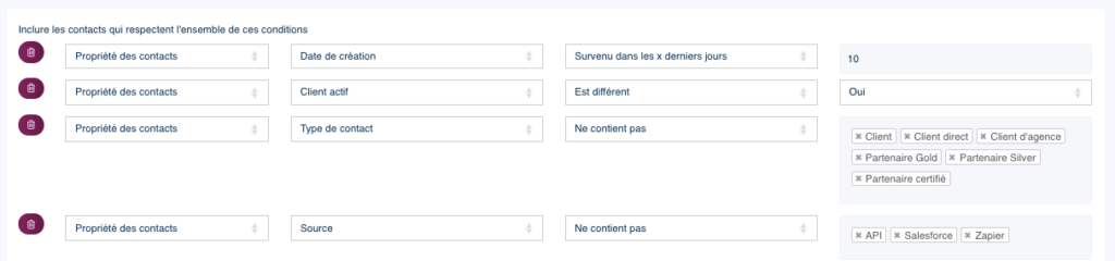 exemple d'une liste de contacts d'un workflow de marketing automation