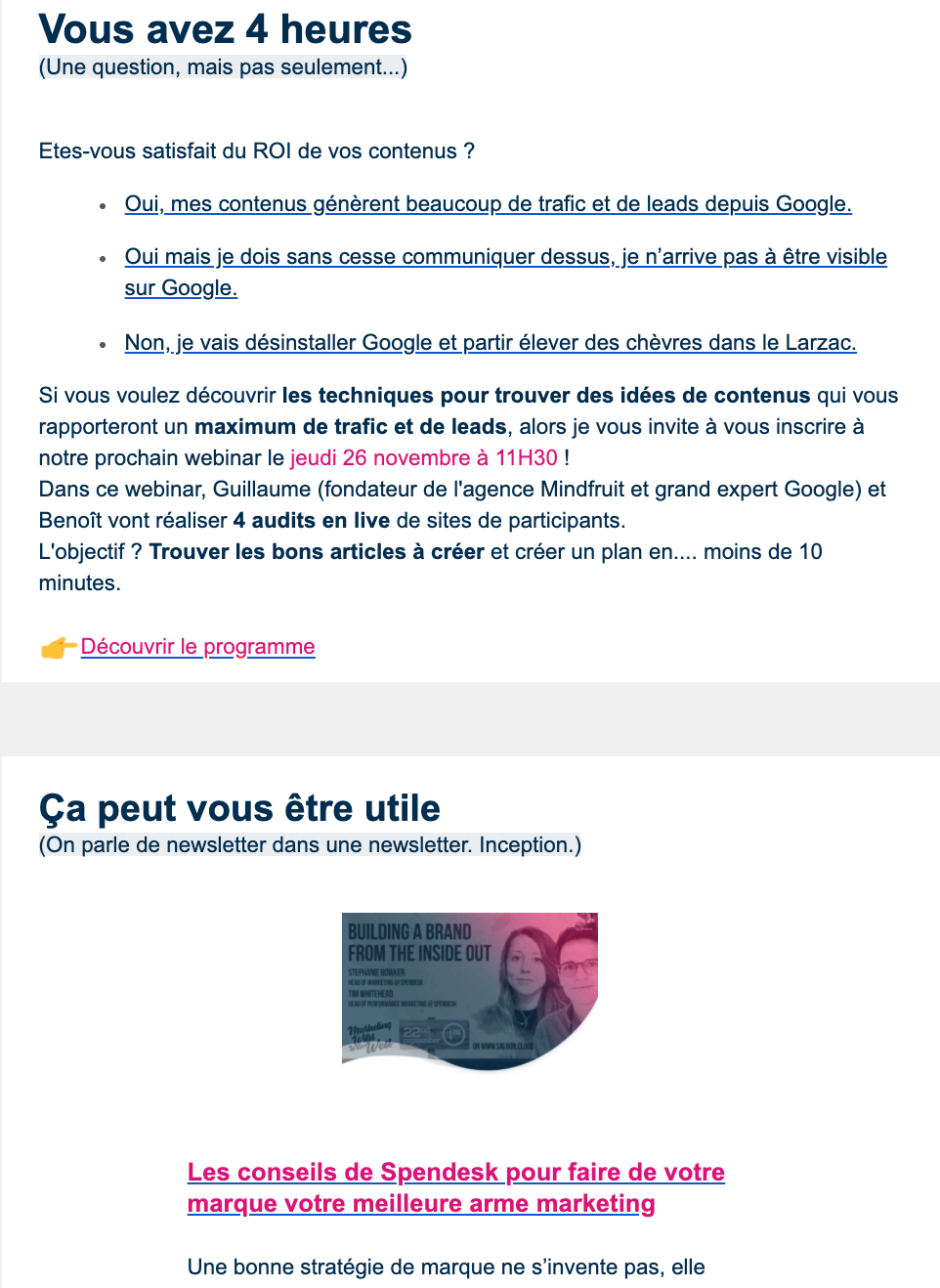 différents types de contenus de la newsletter b2b de Plezi