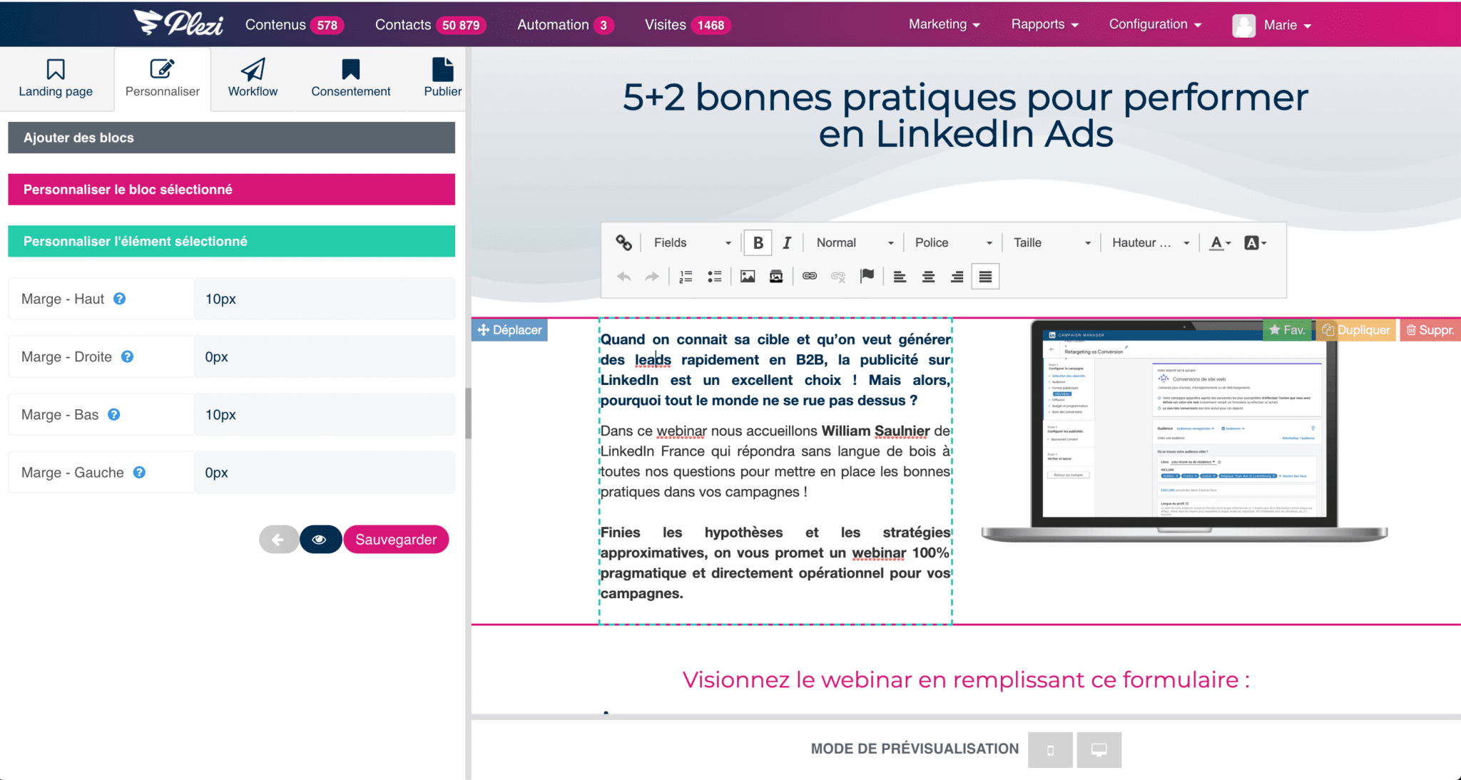 outil plezi permettant de créer des landing pages facilement