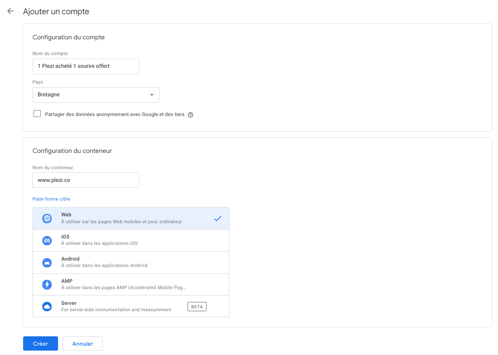 Méthode pour ajouter un compte dans Google Tag Manager