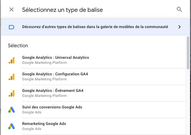 vue d'une balise google tag manager 