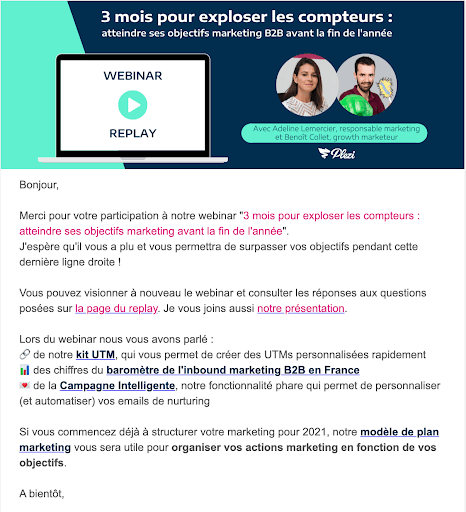 exemple d'un email contenant le replay d'un webinar B2B