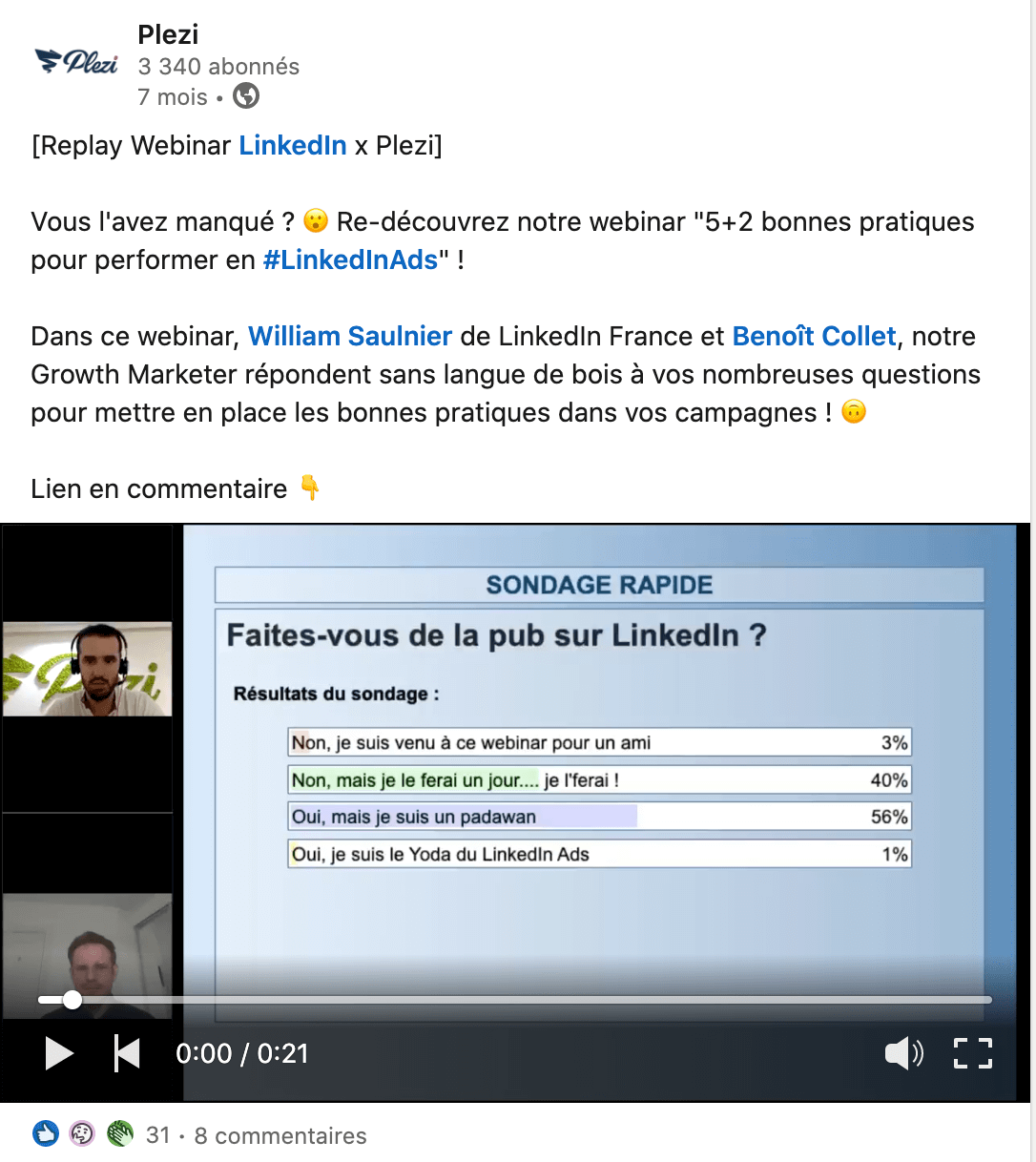 exemple d'un extrait de webinar b2b publié sur les réseaux sociaux 