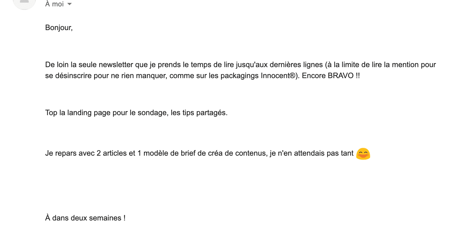 email reçu par un abonné à la newsletter b2b de Plezi témoignant sa fidélité