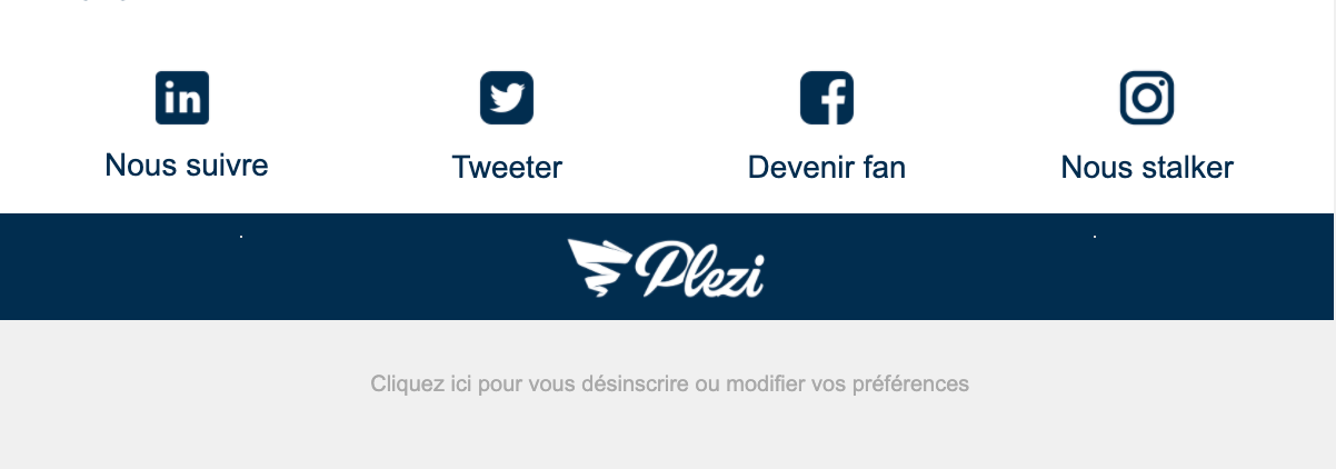 footer de la newsletter Plezi contenant les mentions légales relatives au RGPD