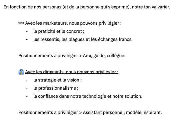 Extrait du guide de style de communication de chez Plezi