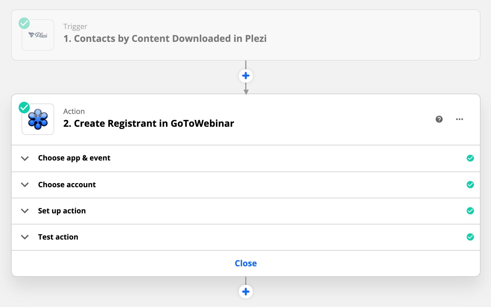 configuration de la Zap entre Plezi et Go To Webinar