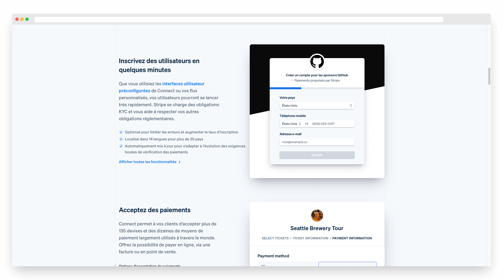 stripe landing page connect