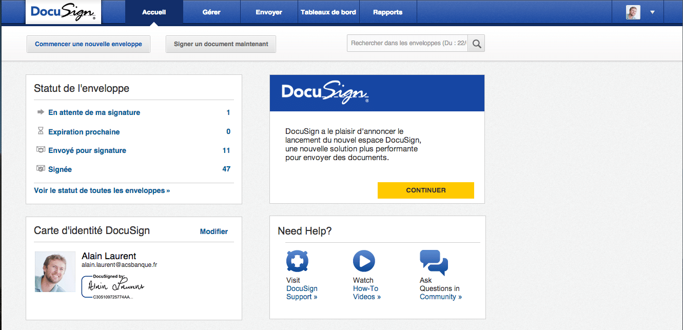 Aperçu d'une page de signature docusign