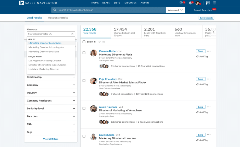 Capture d'écran d'une page contact Linkedin Sales Navigator