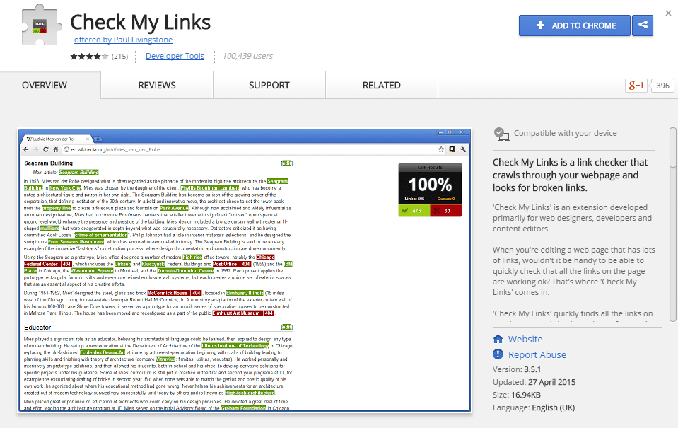 analyse lien avec check my links