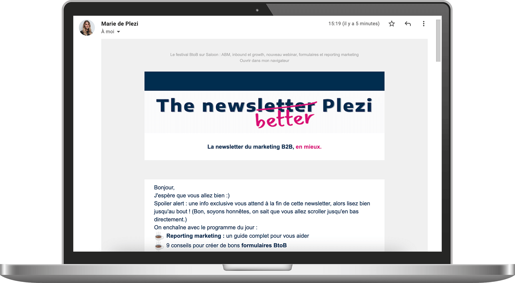 écran du webinar Plezi sur la newsletter B2B