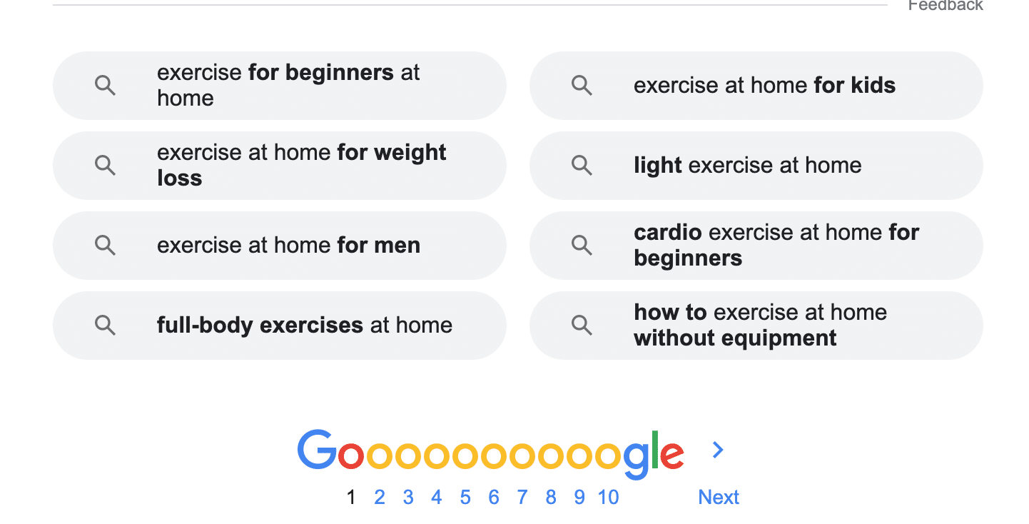 Google search exercise at home