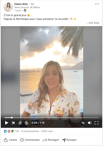 Capture d'écran redirigeant vers la vidéo teasing de Claire Killic pour le lancement produit de Plezi One