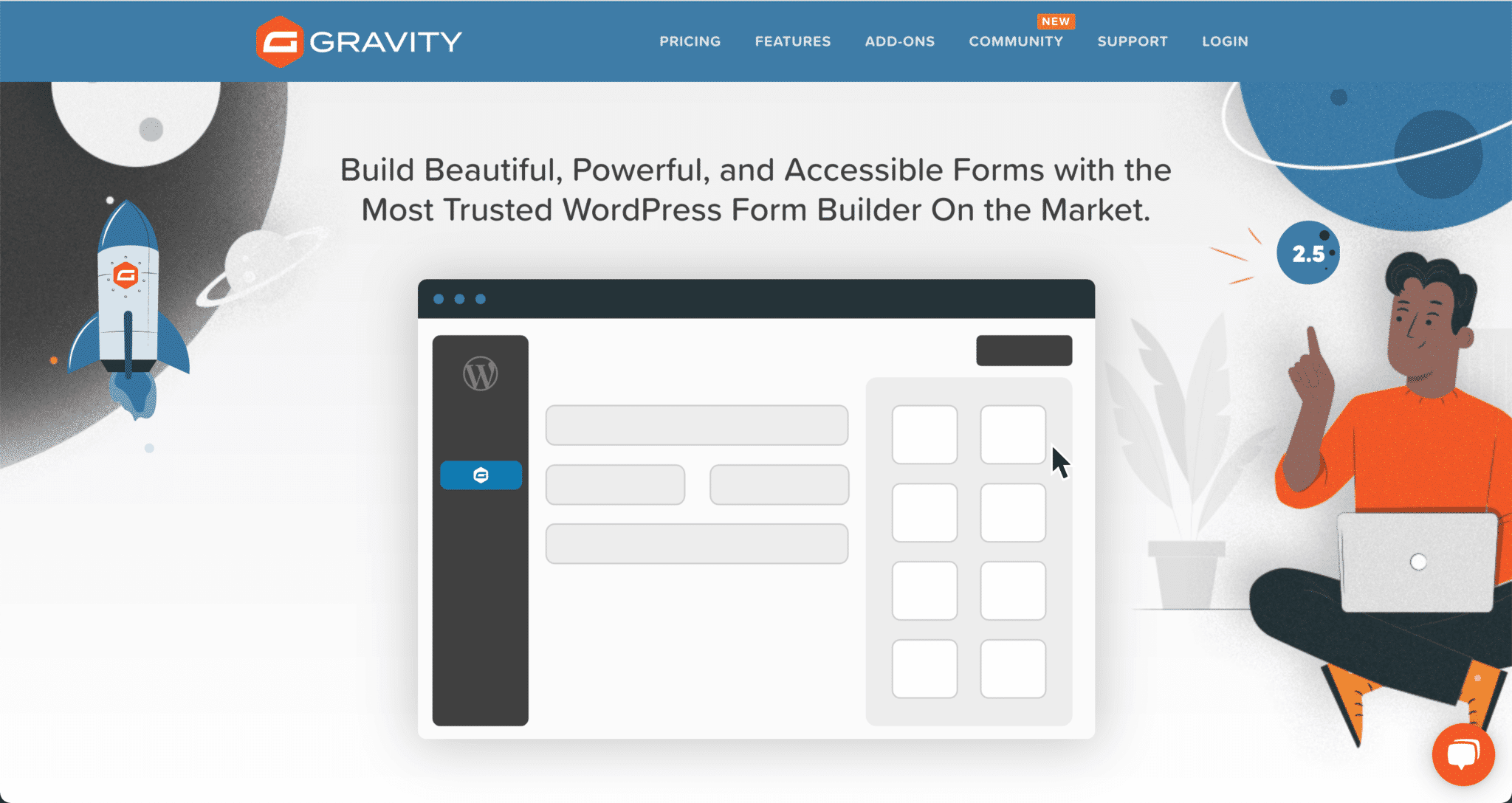 Page d'accueil du site web de l'outil Gravity Forms 