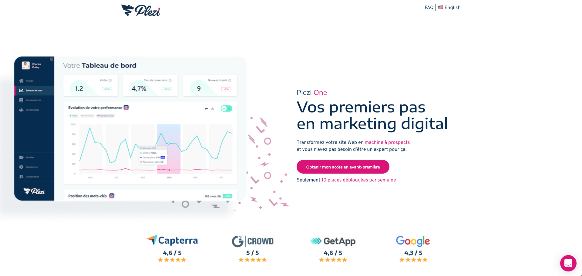Page d'accueil du site web de Plezi One 