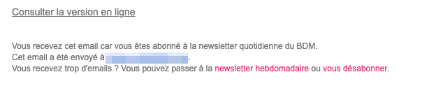 Exemple d'un bouton pour réduire la fréquence de réception d'une newsletter 