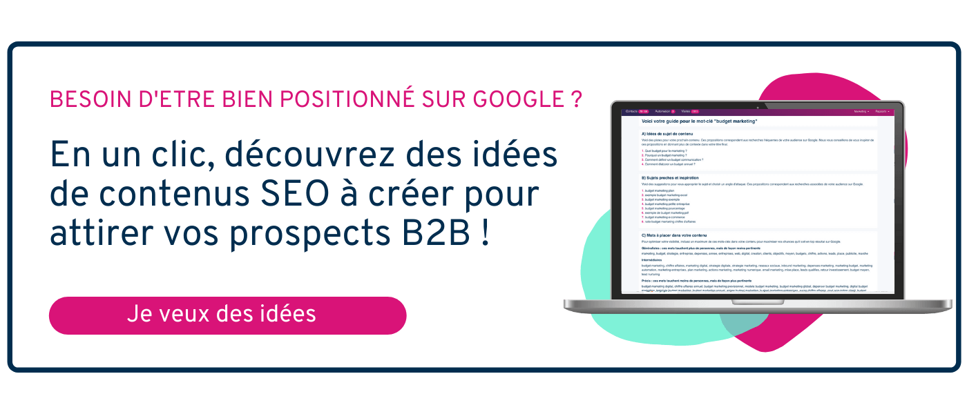 CTA permettant de demander une démo de Plezi tester la fonctionnalité Idées de contenus 