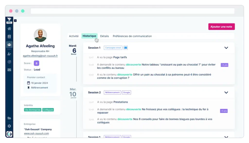 Plezi-fiche de contact historique