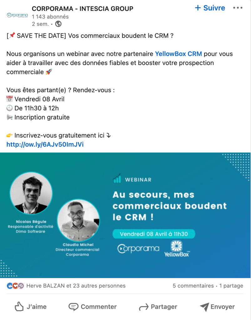 exemple d'un post linkedin faisant la promotion d'un contenu B2B