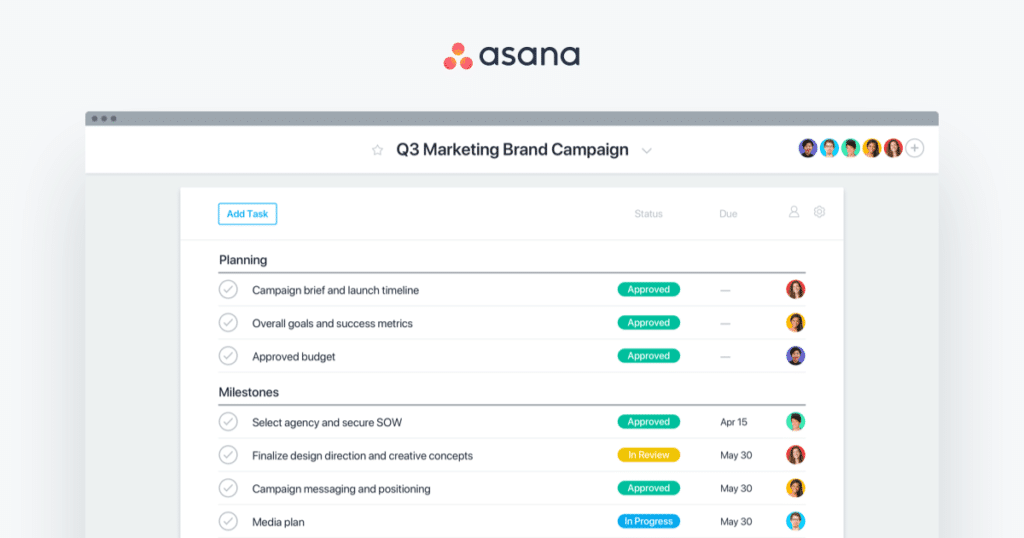 Asana screenshot exemple